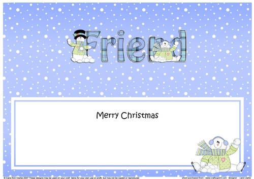 Large DL Merry Christmas FRIEND insert with Snowman Rio