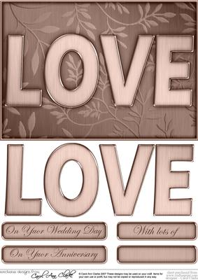 A5 Elegant Metallic Words Love Quick Card with 3D Decoupage