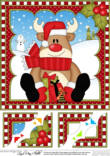 Christmas Rudolph 8 x 8 Scalloped Corner Topper 