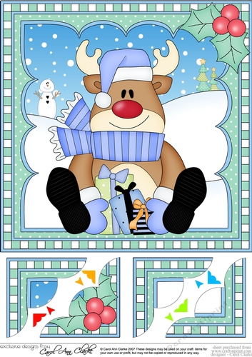 Christmas Rudolph 8 x 8 Scalloped Corner Topper 