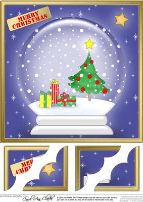 8 x 8 Xmas Tree Snowglobe Scalloped Corner Topper