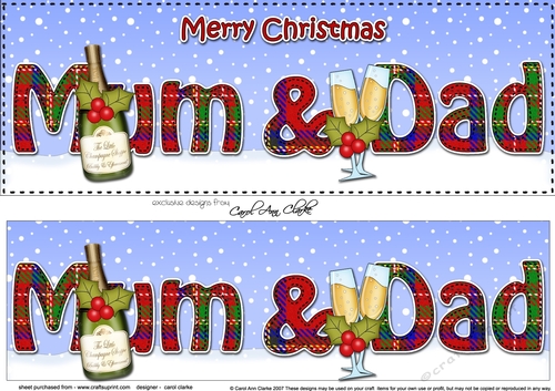 Large DL Merry Christmas MUM & DAD 3D decoupage with Champagne