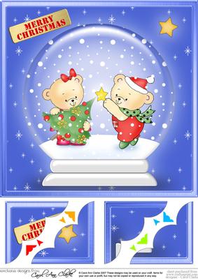 8 x 8 Robert and Rosie Snowglobe Scalloped Corner Topper