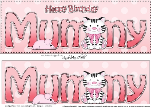 Large DL Happy Birthday MUMMY 3D decoupage with Cute Cat
