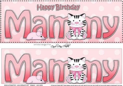 Large DL Happy Birthday MAMMY 3D decoupage with Cute Cat