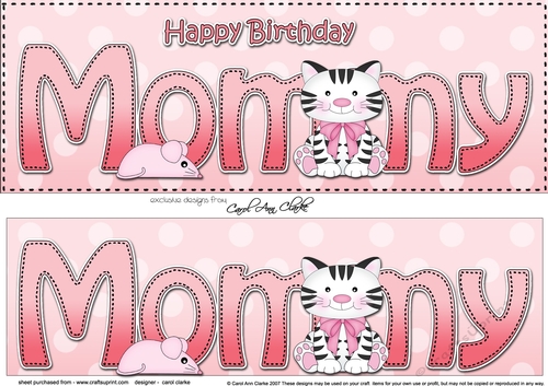 Large DL Happy Birthday MOMMY 3D decoupage with Cute Cat