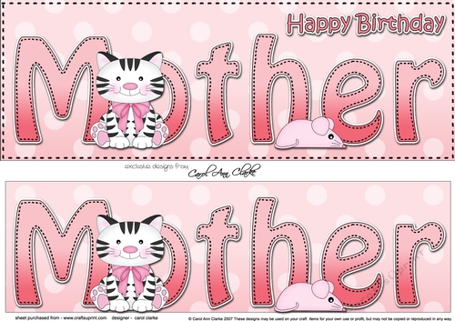 Large DL Happy Birthday MOTHER 3D decoupage with Cute Cat