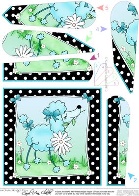 Cute Little Poodle Quick Card with Fan Pyramage Topper