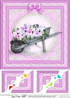 8 x 8 Flower Filled Wheelbarrow Scalloped Corner Topper