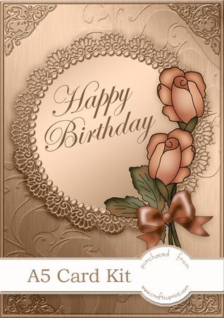 A5 Roses and Metallic Lace Kit with 3D Decoupage