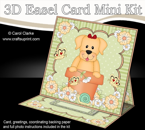 3D Easel Card Mini Kit - Flowerpot Friends - Little Golden Labrador Dog