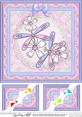8 x 8 Dreamy Dragonflies Scalloped Corner Topper