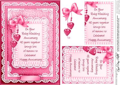 A5 Ruby Wedding Lace and Pearls Quick Card with Pyramage