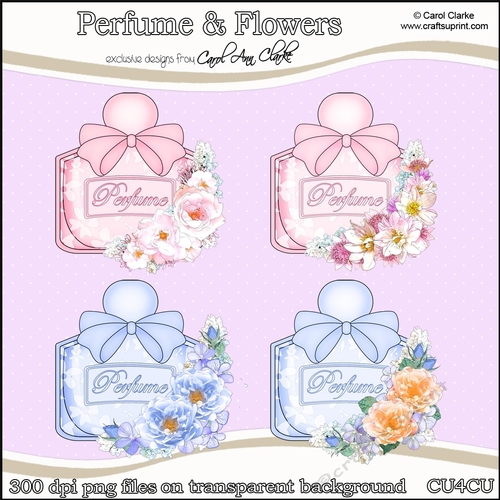 Pretty Perfume Bottles with Flowers - CU4CU Digital Clip Art Set