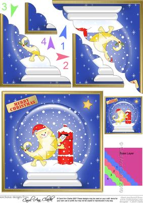 Cute Cat Xmas Snowglobe Scallop Corner Side Stacker