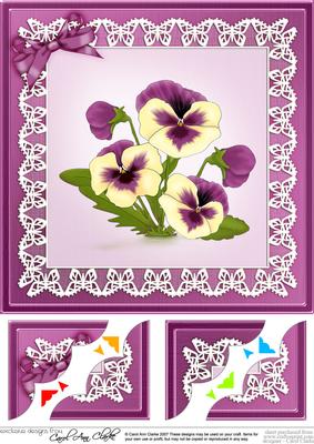 8 x 8 Pansy on Butterfly Lace Scalloped Corner Topper