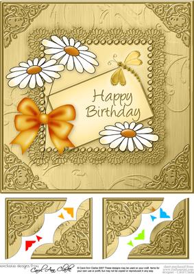 8 x 8 Daisies on Metallic Lace Scalloped Corner Topper