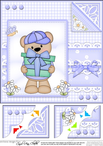 Cute Little Austin Bear - 8 x 8 Scalloped Corner Topper 