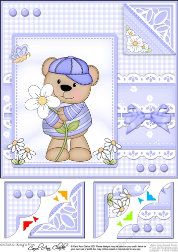 Cute Little Austin Bear - 8 x 8 Scalloped Corner Topper 
