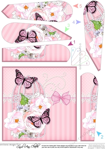 Pretty Flowers & Butterfly Birdcage Fan Pyramage Topper