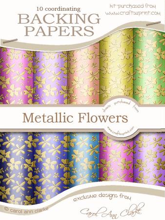 Gold Metallic Flowers Matching Backing Paper Kit