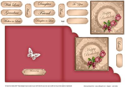 Roses and Metallic lace - Cut and Fold Card 