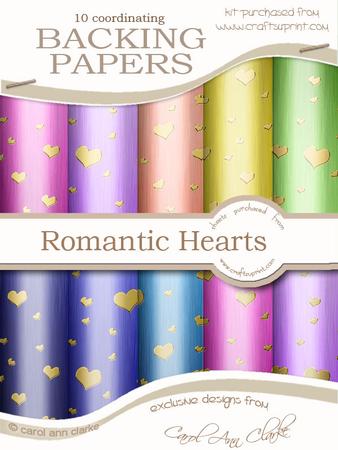 Metallic Romantic Hearts Matching Backing Paper Kit