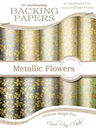Gold Metallic Flowers Matching Backing Paper Kit