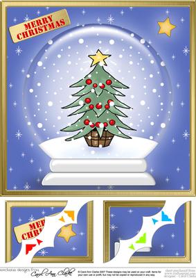 8 x 8 Xmas Tree Snowglobe Scalloped Corner Topper