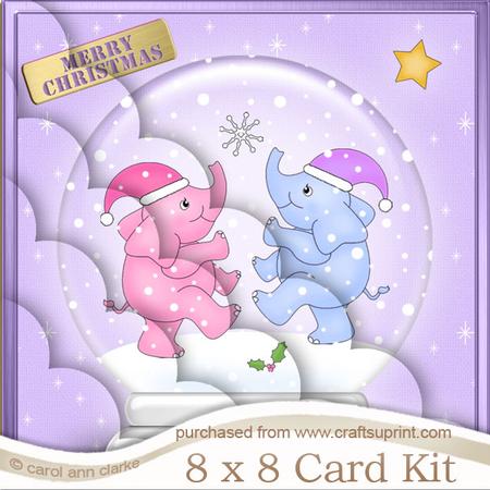 8 x 8 Baby Elephants Snowglobe Kit with Scalloped Corners