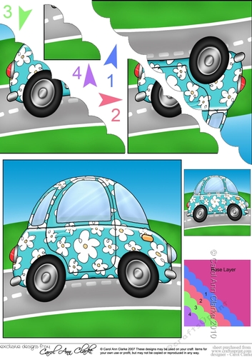 Funky Floral Car - Scalloped Corner Stacker