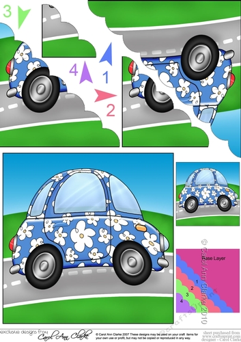 Funky Floral Car - Scalloped Corner Stacker