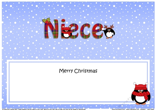 Large DL Merry Christmas NIECE insert with Tartan Penguins