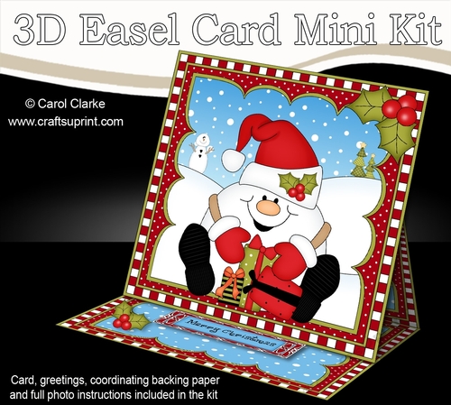 3D Easel Card Mini Kit - Christmas Snowball Sam has has Presents