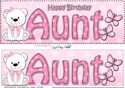 Large DL Happy Birthday AUNT 3D decoupage with Livvy Bear