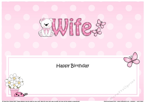 Large DL Happy Birthday WIFE insert with Livvy Bear