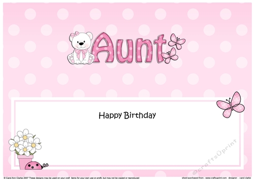 Large DL Happy Birthday AUNT 3D decoupage with Livvy Bear