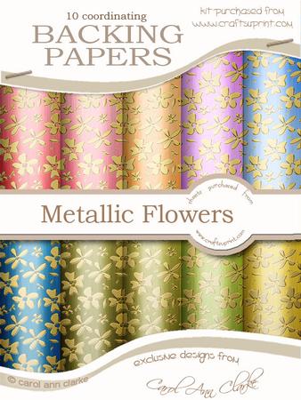 Gold Metallic Flowers Matching Backing Paper Kit