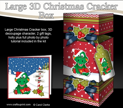 3D Large Christmas Cracker Box Mini Kit -  Cute Dinosaur has an Xmas Cracker