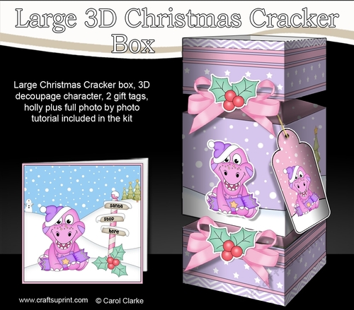 3D Large Christmas Cracker Box Mini Kit -  Cute Dinosaur has an Xmas Cracker
