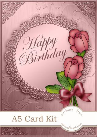 A5 Roses and Metallic Lace Birthday Kit with 3D Decoupage