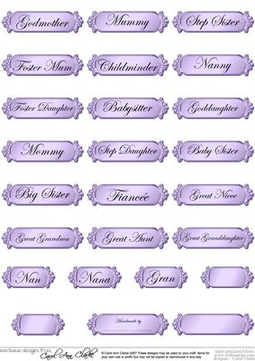 A 2nd Set of Female Metallic Relations Greetings Text Plates