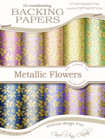 Gold Metallic Flowers Matching Backing Paper Kit