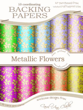 Gold Metallic Flowers Matching Backing Paper Kit