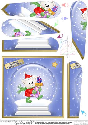 Cute Xmas Teddy Snowglobe Fan Pyramage Topper