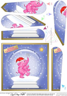 Cute Xmas Elephant Snowglobe Fan Pyramage Topper