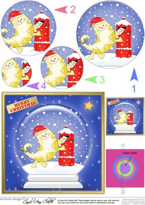 Cute Xmas Cat Snowglobe Circle Pyramage Topper