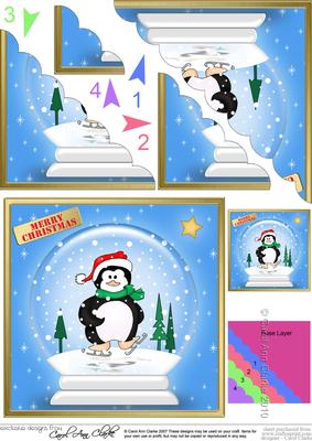 Skating Penguin Xmas Snowglobe Scallop Corner Side Stacker