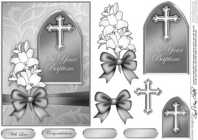 5 x 7 Baptism Metallic Greeting with 3D Decoupage