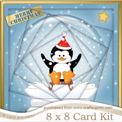 8 x 8 Cute Xmas Penguin Snowglobe Twisted Tunnel Card Kit